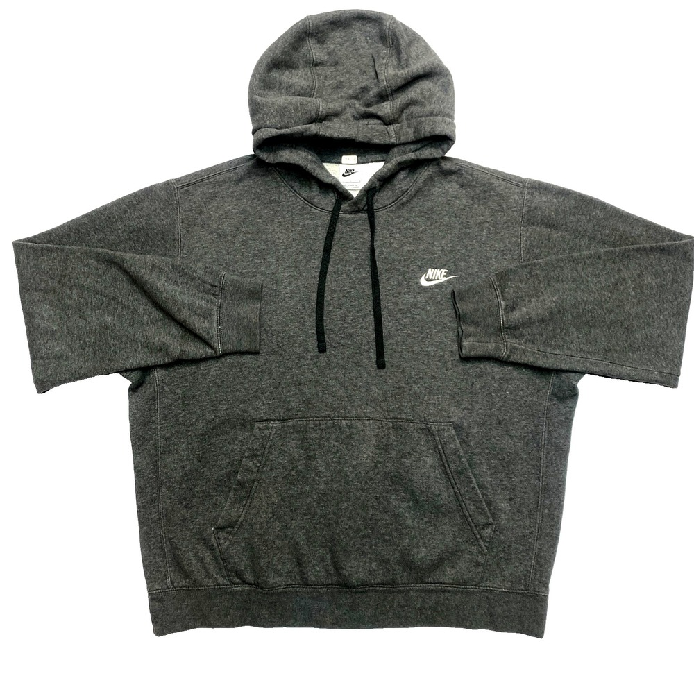 VINTAGE Nike Pullover Hoodie Mens L Gray Terry Knit Swoosh Sweatshirt Y2K
